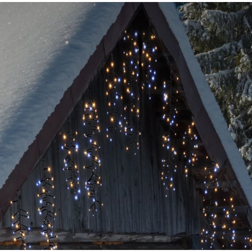 1032 LED-es hálózati adapteres Cluster jégcsap fényfüzér, időzíthető 6/18 órás, meleg fehér-csillogó Hideg fehér effekttel, IP44, 7 m-es 