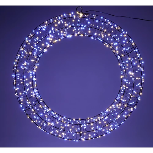 Karácsonyi-adventi 480 hideg-meleg fehér micro LED-es koszorú ajtódísz, 38 cm, IP44 hálózati adapteres, időzíthető 8/16 órás, csillogó fényjátékkal, fényerő szabályzással