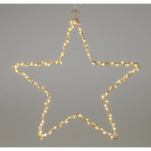 Karácsonyi-adventi 120 meleg fehér micro LED-es arany drótos csillag 30 cm, elemes, időzíthető 8/16 órás