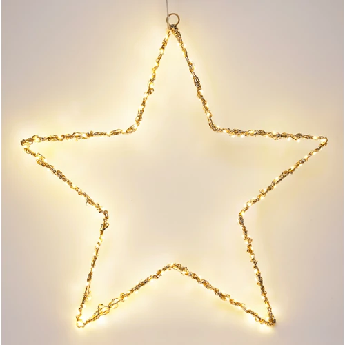 Karácsonyi-adventi 150 meleg fehér micro LED-es arany drótos csillag 50 cm, elemes, időzíthető 8/16 órás