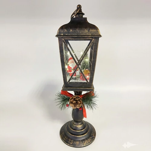 Adventi 20 micro LED-es elemes dekor mécses oszlopon, időzítővel, Mikulással, tobozzal és fenyőággal, 47 x 14 cm