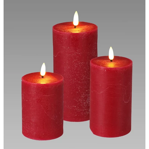 3 db-os LED-es láng hatású adventi gyertya dekor, időzíthető 8/16 órás , meleg fehér láng, piros, távirányítóval, 10, 12,5, 15 cm 