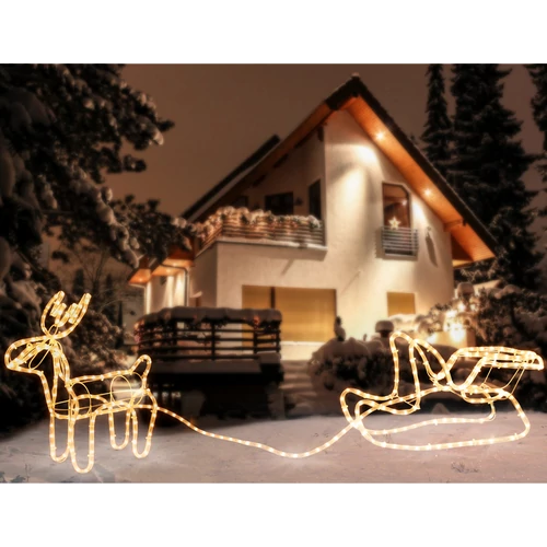 Rope Light 9 m fénykábel Rénszarvas Szánkóval – 324 Meleg Fehér LED Fényfüzér Kültérre, IP44