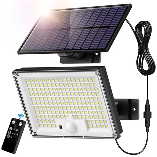 Napelemes LED halogén lámpa mozgásérzékelővel alkonyatérzékelő távirányító, 300W, IP65