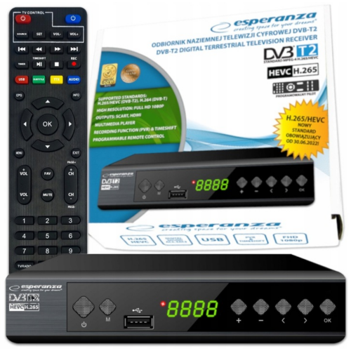 Esperanza DVB-T2 H.265/HEVC Digitális Földi TV-vevőegység, EV111P