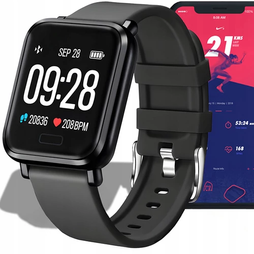 Sport okos óra pulzusmérővel, fekete, IP67 vízállóság