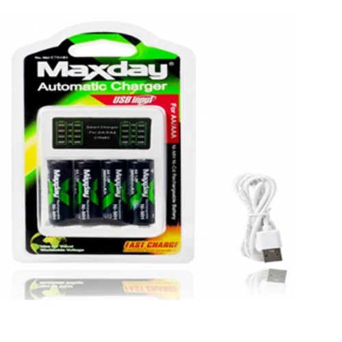 Akkumulátortöltő AA és AAA újratölthető elemekhez, 4 db 2800 mAh AA elemmel