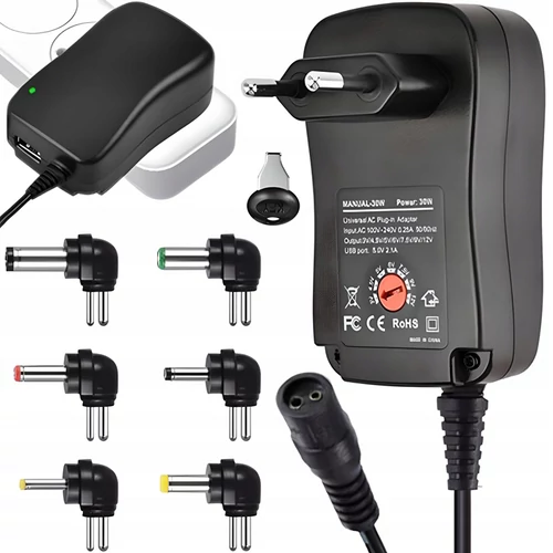 Univerzális többfunkciós USB-s tápegység töltő egyenáramú eszközökhöz,3-12V 30W 6 db hegy