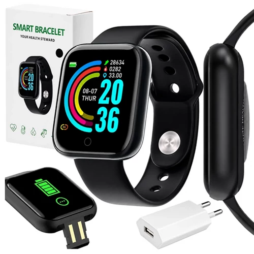 Sport okosóra pulzusmérővel, egészség funkciókkal, fekete, erős 170 mAh akkumulátorral 