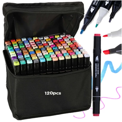 120 db kétoldalas alkoholos filctoll-marker szett tokban, állvánnyal