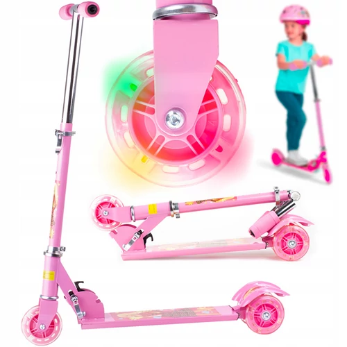 Világító LED-es 3 kerekes Roller, gyerekeknek, 77 cm, rózsaszín