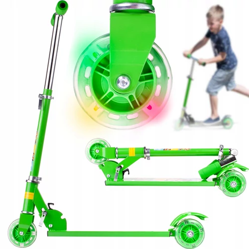 Világító LED-es 3 kerekes Roller, gyerekeknek, 77 cm, zöld