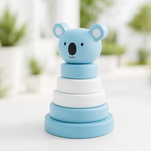 Koala 6 részes gyűrűs Fa építő Játék, 18 hónapos kortól, kék Koala, 13 cm 