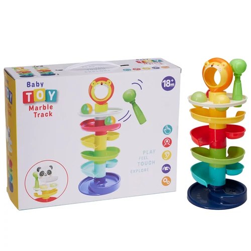 Baby Toy Marble Track Golyópálya 5 szintes, 3 golyóval, 44 cm – Oroszlán/Panda