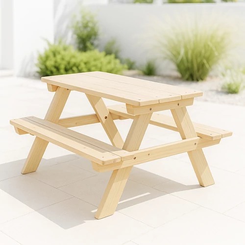 Gyerek kerti Picnic szett, 100 kg teherbírással, Natúr fa, 89 x 79 x 50 cm 