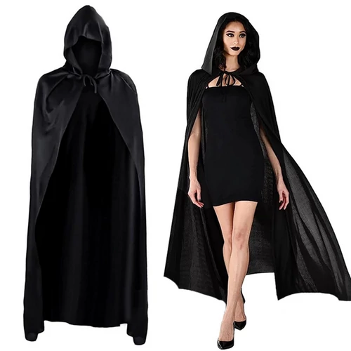 Csuklyás köpeny, jelmez halloweenre fekete, 26117_L