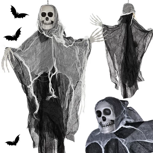 Halloween felakasztható dekoráció, szellem csontváz, halálkoponya, 80 cm