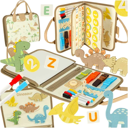 Érzékszervi szenzoros montessori manipulatív tábla dinoszaurusz eset
