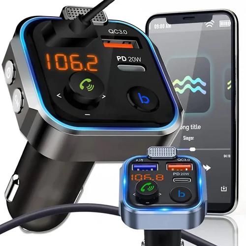 FM bluetooth transmitter és kihangosító, MP3, SD, 3 db USB bemenettel
