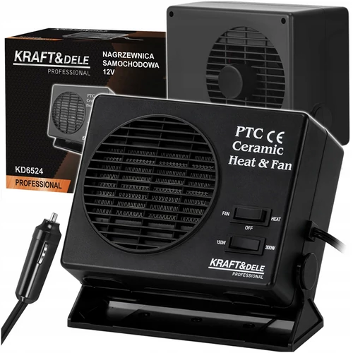 Kraft&Dele PTC kerámia fűtőbetétes fűtőventilátor, 150/300W, 12V, autófűtés, KD6524
