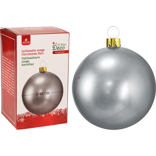 Nagyméretű 45 cm-es Felfújható óriás karácsonyfadísz gömb, kültéri-beltéri, ezüst