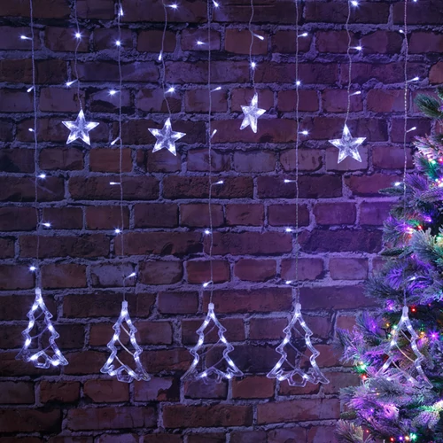 138 LED-es csillag-jégcsap fényfüggöny, hideg fehér, 2,2 méter széles