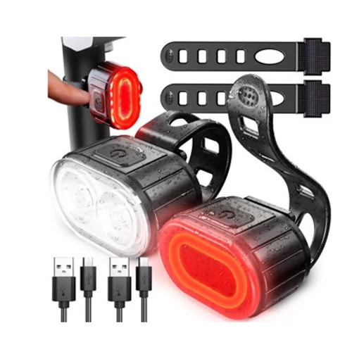 LED-es vízálló Kerékpár első és hátsó lámpa, USB-s