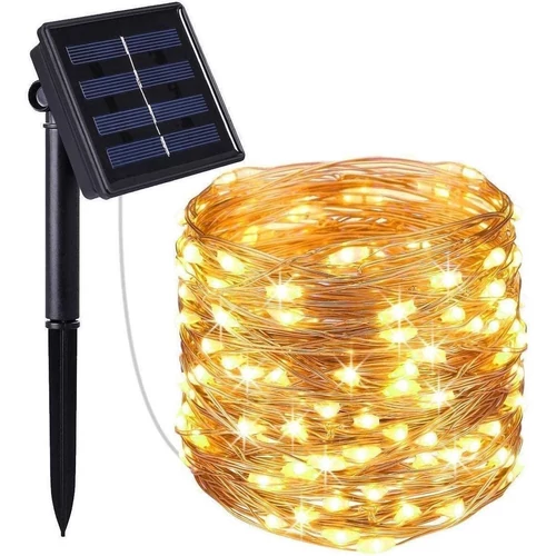 100 micro LED-es  napelemes  dekor fényfüzér, meleg fehér, 7m