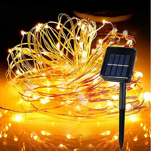 100 micro LED-es  napelemes  dekor fényfüzér, meleg fehér, 7m