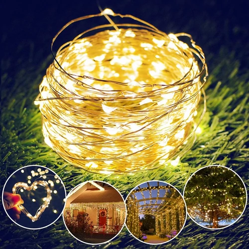 100 micro LED-es  napelemes  dekor fényfüzér, meleg fehér, 7m
