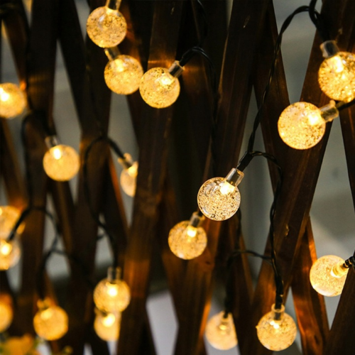 Napelemes dekor gömb kerti LED fényfüzér, meleg fehér, 20 db