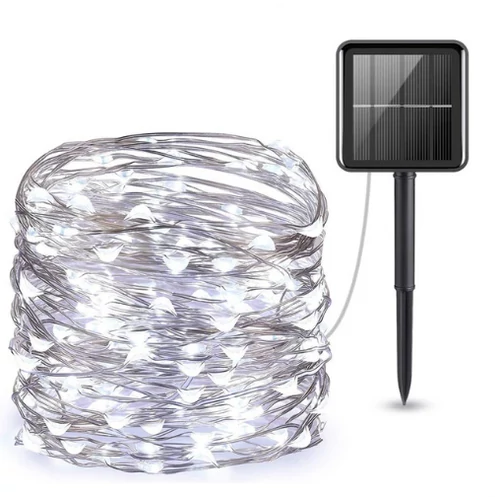 100 micro LED-es  napelemes  dekor fényfüzér, hideg fehér, 7m