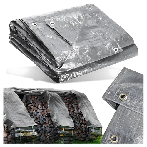 4x5 m-es  vízálló ponyva, tarpaulin, alumínium rögzítőlyukkal, szürke, 80 g/m2