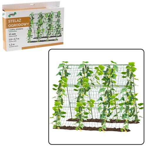 GardenLine Paradicsom nevelő növényfuttató állvány – 1 8 x 2 7 x 1 2 m zöld rácsos hálóval 4 db X csatlakozóval