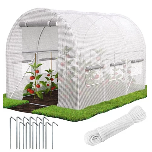 JohnGreen UV szűrős horganyzott fémvázas fóliasátor 140g/m2 2 x 3 x 2 m átlátszó fehér 4 db fémbordával