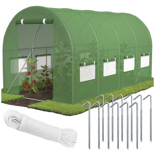 JohnGreen UV szűrős horganyzott fémvázas fóliasátor 140g/m2 4 5 x 2 x 2 m zöld 5 db fémbordával