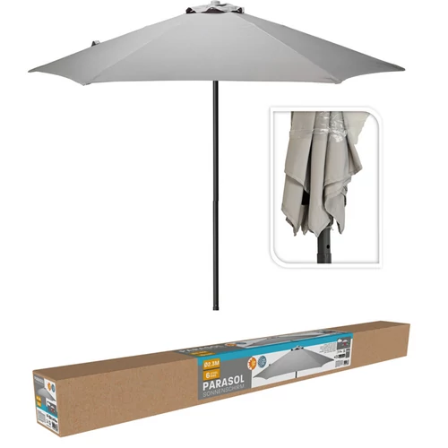 Ambience acél vázas és 6 bordás napernyő, széltörővel, 2,3 m, 180g/m2, UPF30+, szürke