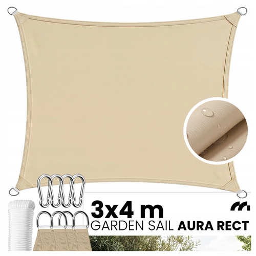 Napvitorla, árnyékoló, esőálló anyagból,  3 x 4 m - beige