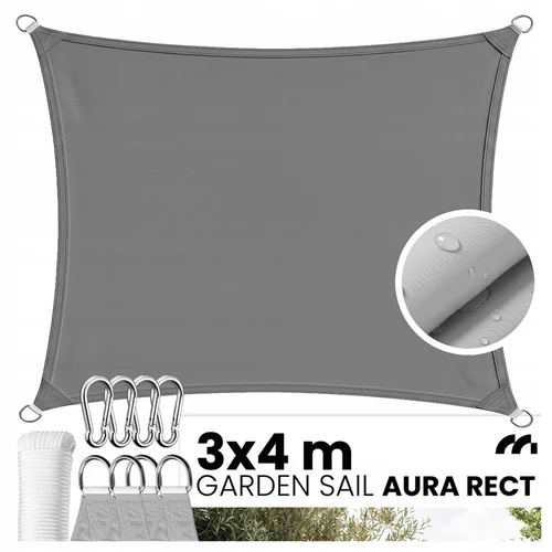 Napvitorla, árnyékoló, esőálló anyagból,  4 x 3 m - szürke