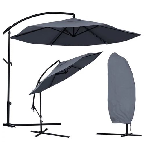 Függő Gémes Kitekerhető Napernyő, 3 m, szürke, takaróponyvával, 230g/m2
