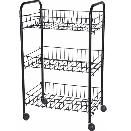 Fém konyhai 3 szintes zsúrkocsi, 62 cm, fekete