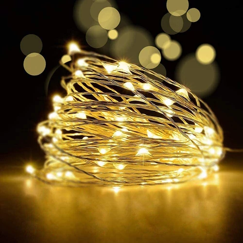 100 micro LED-es elemes dekor fényfüzér, tündérfény, meleg fehér, 5 m