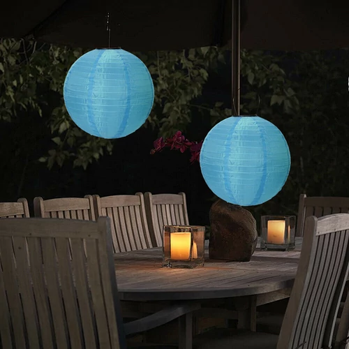 Nagyméretű Napelemes Party LED Lampion, 40 cm, világoskék, 1db