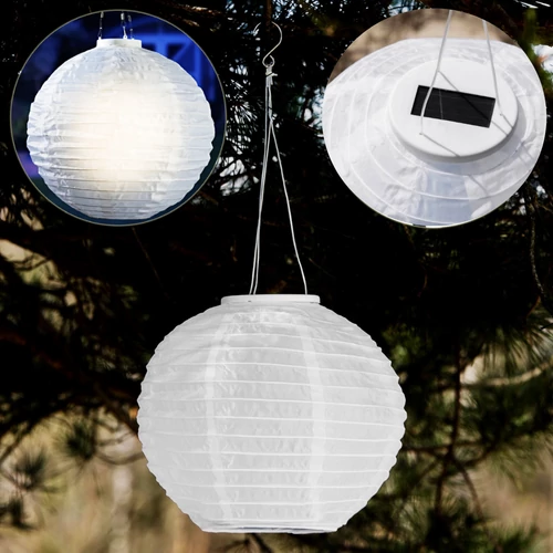 Nagyméretű napelemes party LED lampion, vízálló, 40 cm átmérő, fehér, 1 db