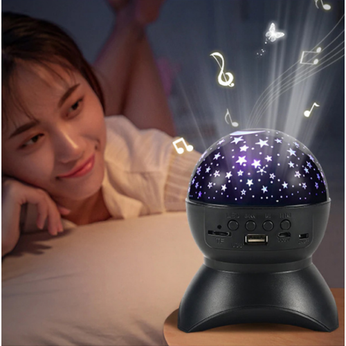 Zenélő, LED Csillagfényes éjjeli lámpa, USB csatlakozóval, fekete