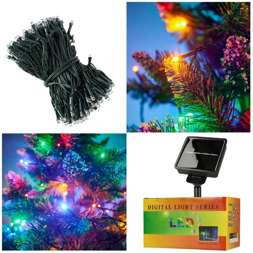 100 LED-es napelemes kerti fényfüzér, színes, 12 m