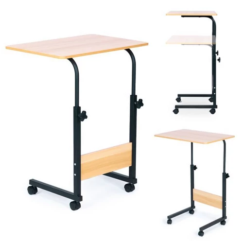 Mobil laptoptartó állvány, állítható magasság, gurulós, 62,5 - 83 cm, barna