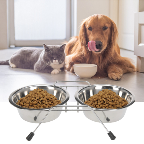 Dupla eledel és ivótál kutyáknak és macskáknak, 34 cm, rozsdamentes acél
