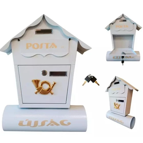 Horganyzott Acél zárható postaláda 37 × 10 5 × 47 cm 2 db kulccsal fehér