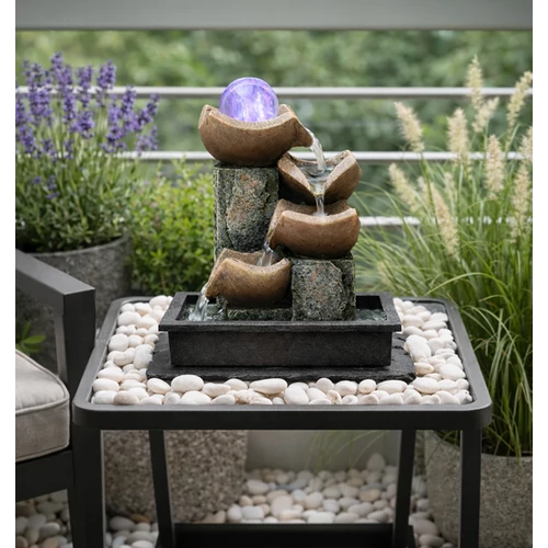 Dekoratív asztali Feng Shui, Szökőkút-csobogó gömb LED lámpa, 24 x 24 x 21 cm, hálózati adapterrel